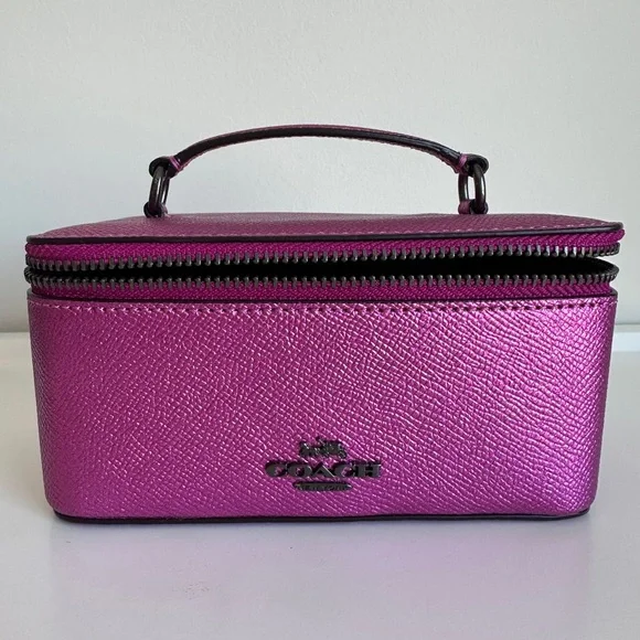 Coach Vanity Case Handled Zip Jewelry Travel Box Metallic Pink - Picture 3 of 16